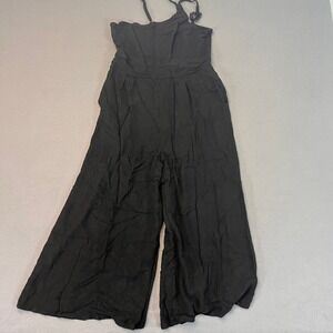 ANRABESS Jumpsuit‎ Women's Lg Black Sleeveless Wide Leg Pant Summer Romper Linen